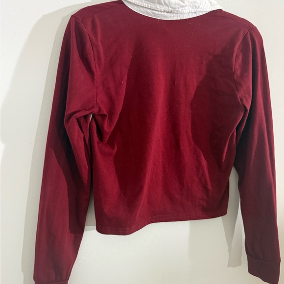 Striped Collared Rugby Top in Burgundy and White - Picture 6 of 9